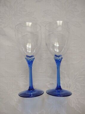 Sapphire Blue Petals Sculpted Tulip  Stemmed Tall Glasses